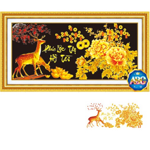 Tranh đính đá Phúc Lộc Thọ Hỷ Tài KT:100x50cm-120x60cm