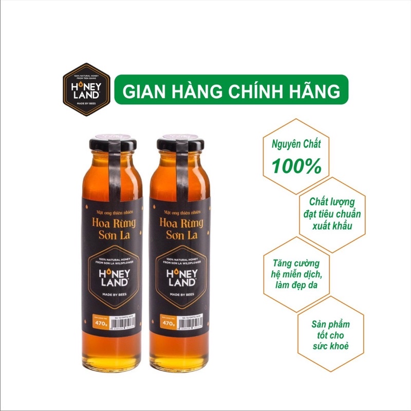 Bộ 2 chai mật ong thiên nhiên nguyên chất Hoa Rừng Sơn La HONEYLAND tổng 940g mật ong thiên nhiên nguyên chất
