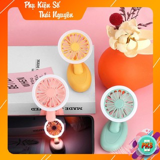 Quạt mini cầm tay 5 Cánh 3 chế độ có thể để bàn - Kẹp điện thoại và đèn Led để Selfi - chơi game
