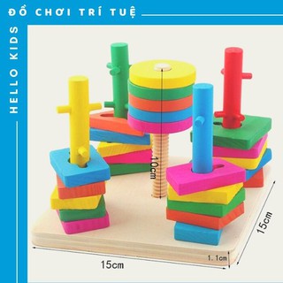 [HÀNG CAO CẤP] Đồ Chơi Thả Hình Khối 5 Cọc Bằng Gỗ