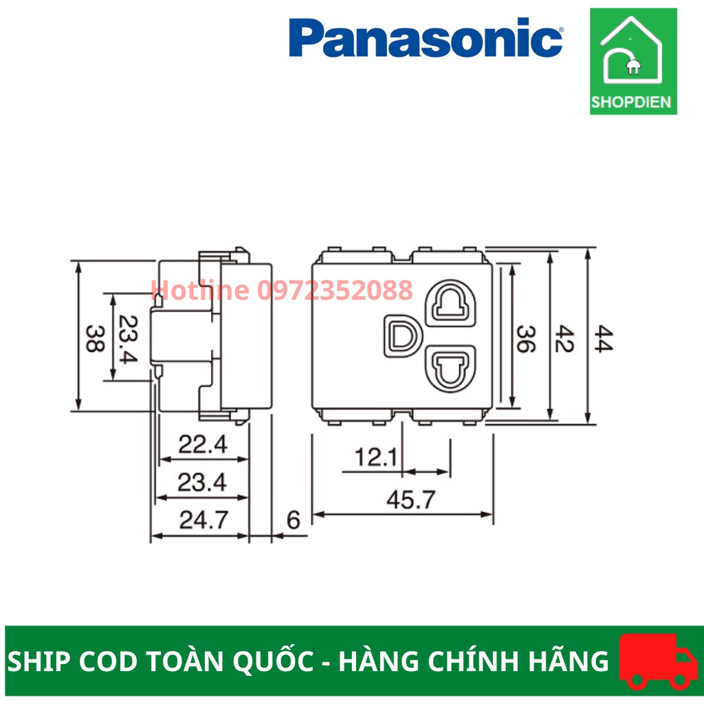 [Hàng Chính Hãng] Ổ cắm đơn 3 chân có màn che/ Socket 3P WEV1181-7sw 16A 250VAC Panasonic Wide series màu trắng