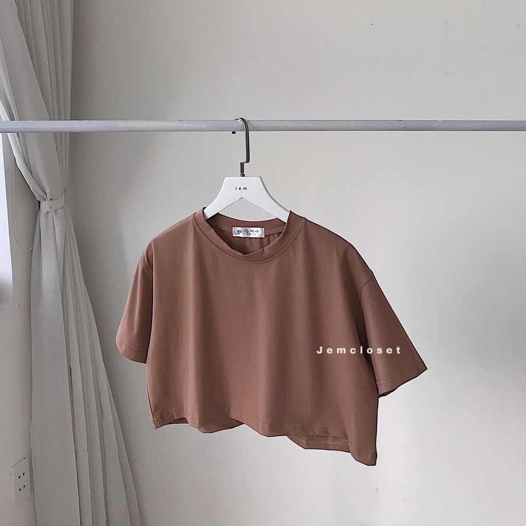 Áo Croptop Cổ Tròn Thun Nữ JEMCLOSET Croptop ABI Trơn Chất Cotton Nhiều Màu From Rộng Thỏa Mái 10084