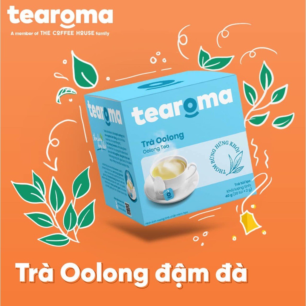 Bộ 4 vị trà túi lọc Tearoma vị Lài - Olong - Sen - Đào (Hộp 20 túi x 2g)