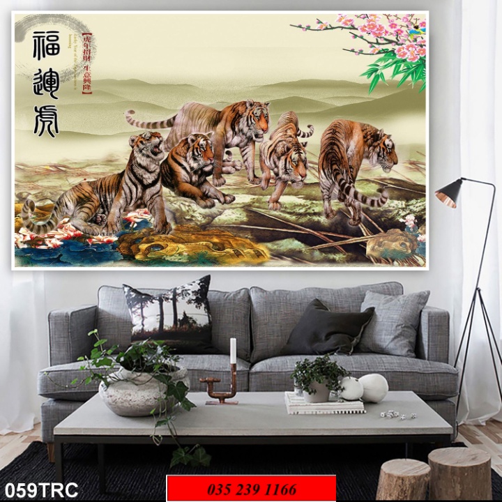 Tranh gạch men chúa tể sơn lâm phong thủy 122b