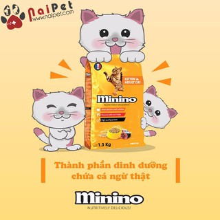 Thức Ăn Hạt Khô Cho Mèo Con Và Mèo Lớn Vị Cá Ngừ Minino Gói 480g