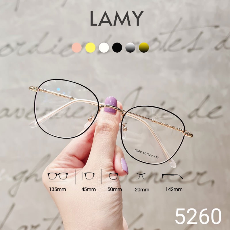 Gọng kính nữ kim loại mảnh 5260 mắt kính gọng tròn oval 28107 kính cận nam nữ LAMY