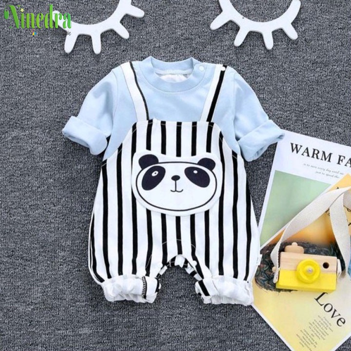- Bộ yếm kẻ áo liền quần hình gấu chất cotton mịn đẹp