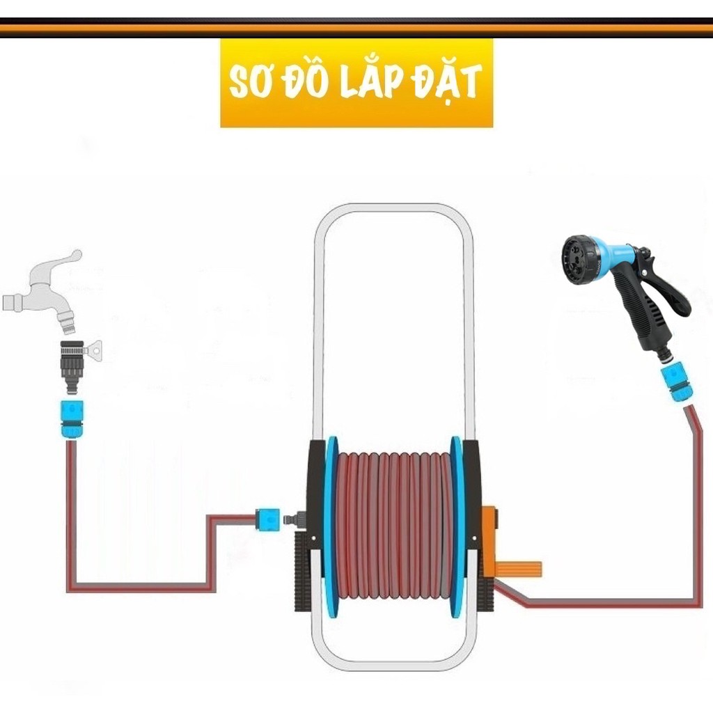 Bộ vòi tưới cây rửa xe Lionking từ 20 - 50 mét. Ống nước kết cấu 3 lớp, vòi phun nhựa 5 kiểu phun. Bao gồm rulo cuộn ống