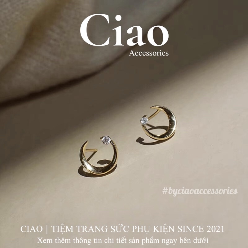 Khuyên tai/ Bông tai mạ bạc S925 thiết kế hình mặt trăng Alula Ciao