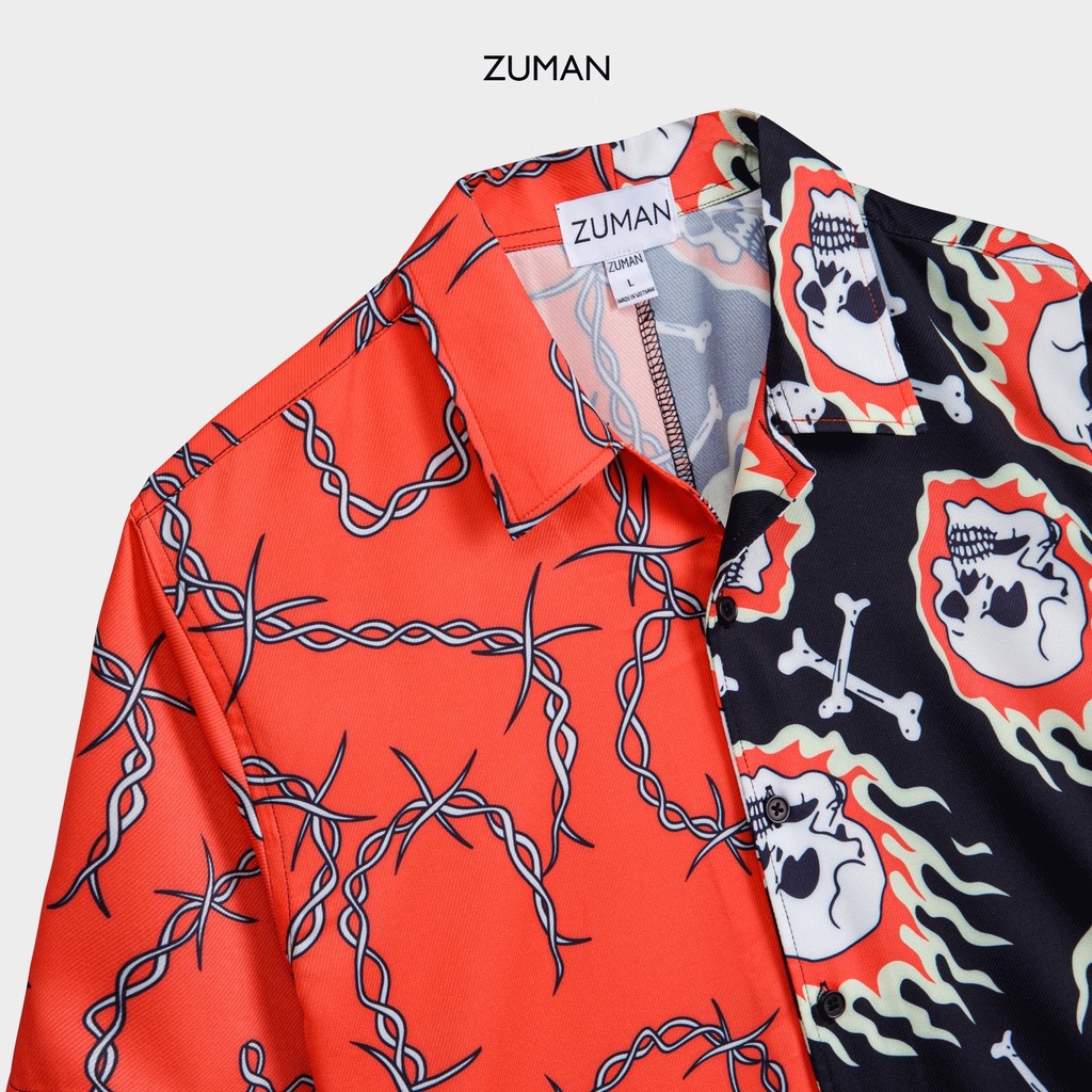 Áo sơ mi nam họa tiết tay ngắn Teschio Shirt ASM148 ZUMAN  form suông, chất vải lụa vân chéo, thoáng mát | BigBuy360 - bigbuy360.vn