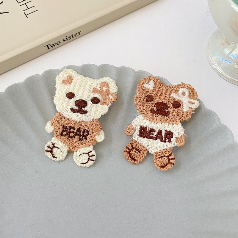 Kẹp tóc dệt kim hình chú gấu dễ thương phong cách Hàn Quốc
