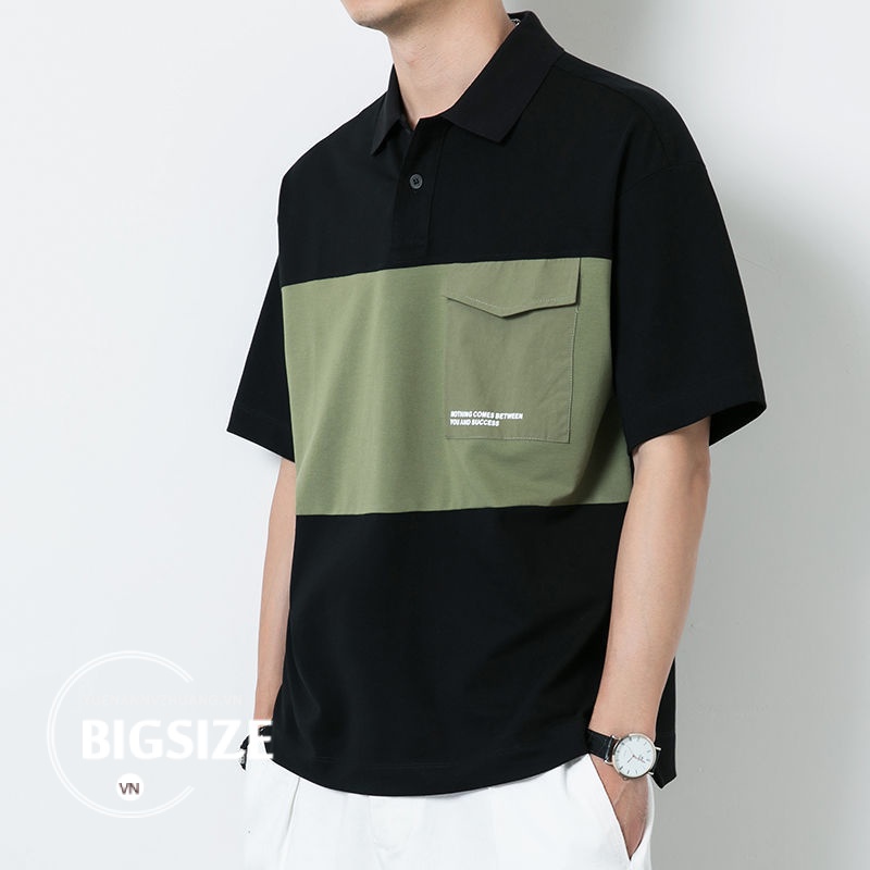Áo Thun polo Nam Bigsize Áo phông Nam có cổ tay ngắn form rộng có túi mùa hè Phong cách Hàn Quốc Thời Trang trẻ trung đẹp cao cấp cho người mập béo 100kg 150kg