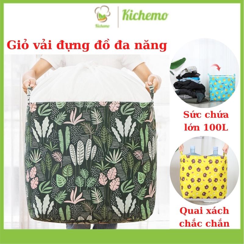 Giỏ vải đựng đồ đa năng Túi đựng quần áo chăn màn gấp gọn tiện lợi có dây rút