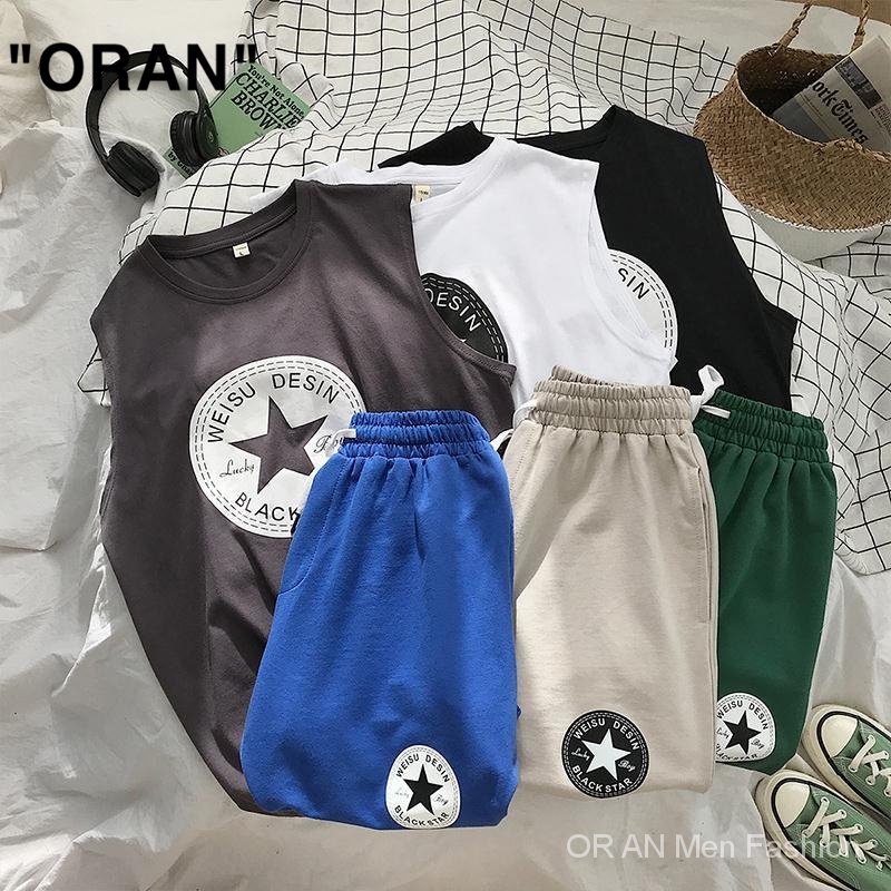 Bộ áo thun ba lỗ + quần đùi thể thao thời trang mùa hè phong cách Hàn Quốc dành cho nam