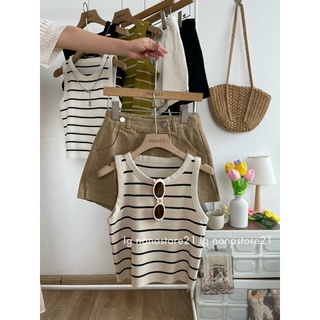 Áo ba lỗ len kẻ kèm dây cổ có thể tháo rời Nana21 Nanastore21