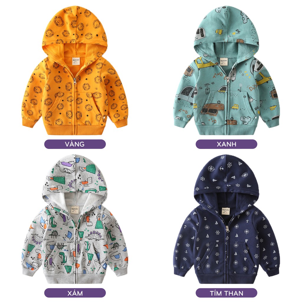 Áo nỉ HOODIE bé trai WAPYPY áo nỉ có mũ họa tiết dễ thương cho bé chất cotton hàng xuất Âu Mỹ