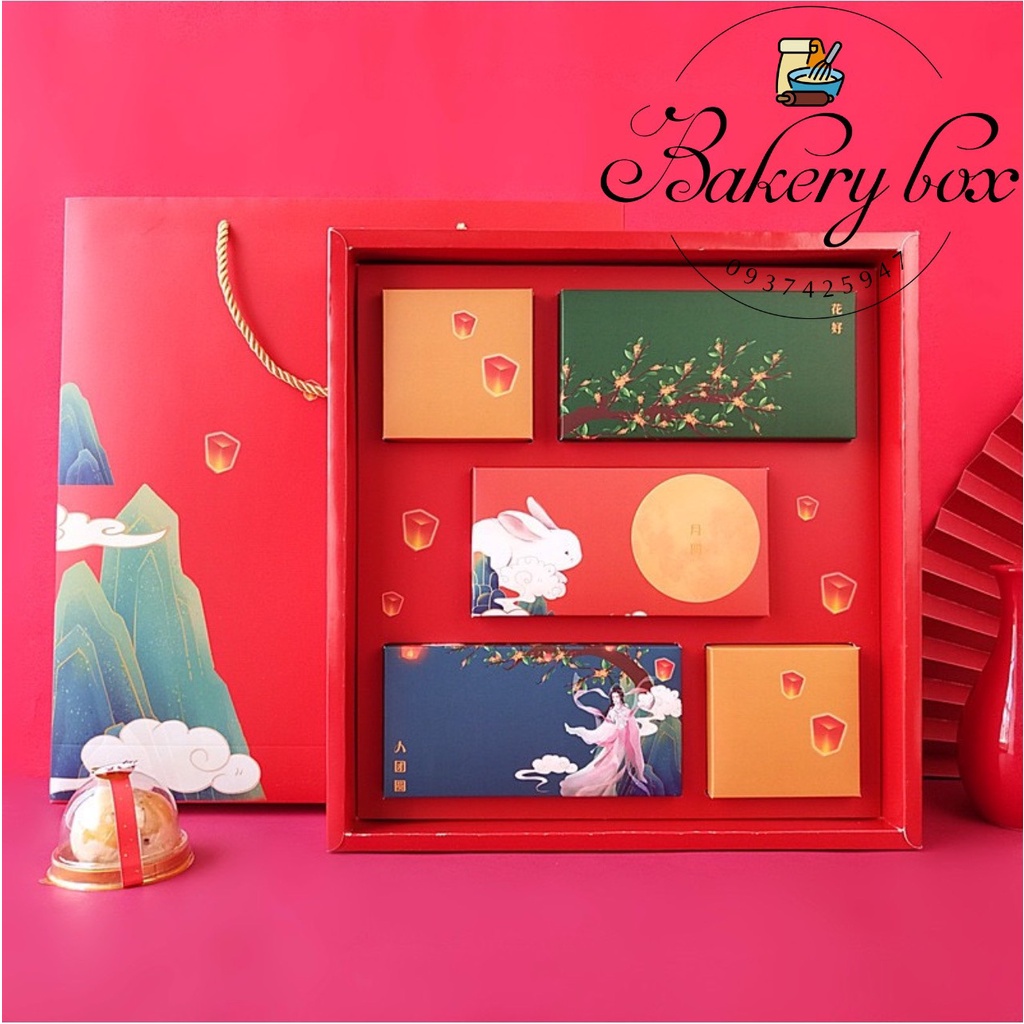 Set 10 | Hộp Túi Trung Thu 8 Bánh Hằng Nga Thỏ Ngọc 80gr - 125gr  (Mẫu Mới 2023)