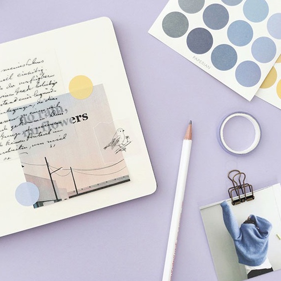 Bộ 4 tấm sticker giấy dán chấm bi đánh dấu màu pastel dán trang trí sổ tay ST323