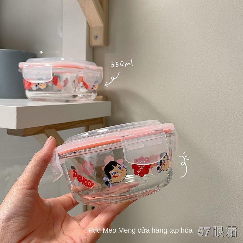 TCô gái làm dâu sữa dễ thương in Bát thủy tinh Sinh viên Ký túc xá Đồ ăn nhẹ Bát nhỏ Hoa quả kiểu Nhật Bát có nắp