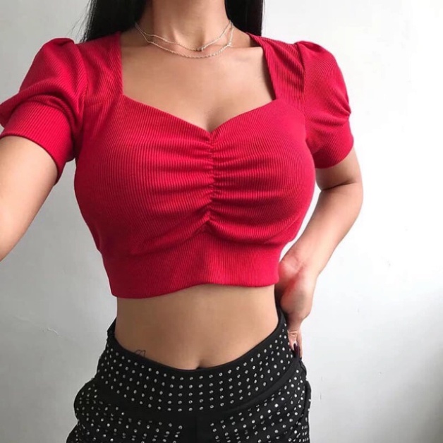 Áo croptop thun borip nhún ngực - Kèm hình và clip thật -4U