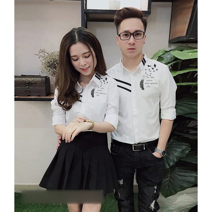 Áo Sơ Mi Cặp Đôi In Love Cao Cấp | Áo Đôi Nam Nữ Đẹp