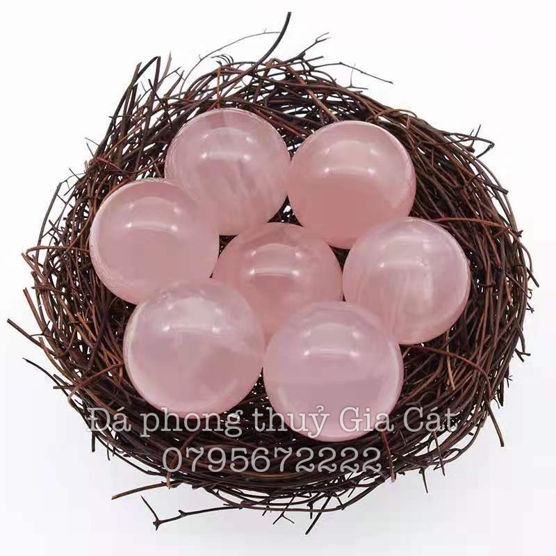 Bi cầu thach anh hồng sao 5cm Đá phong thuỷ Gia Cát