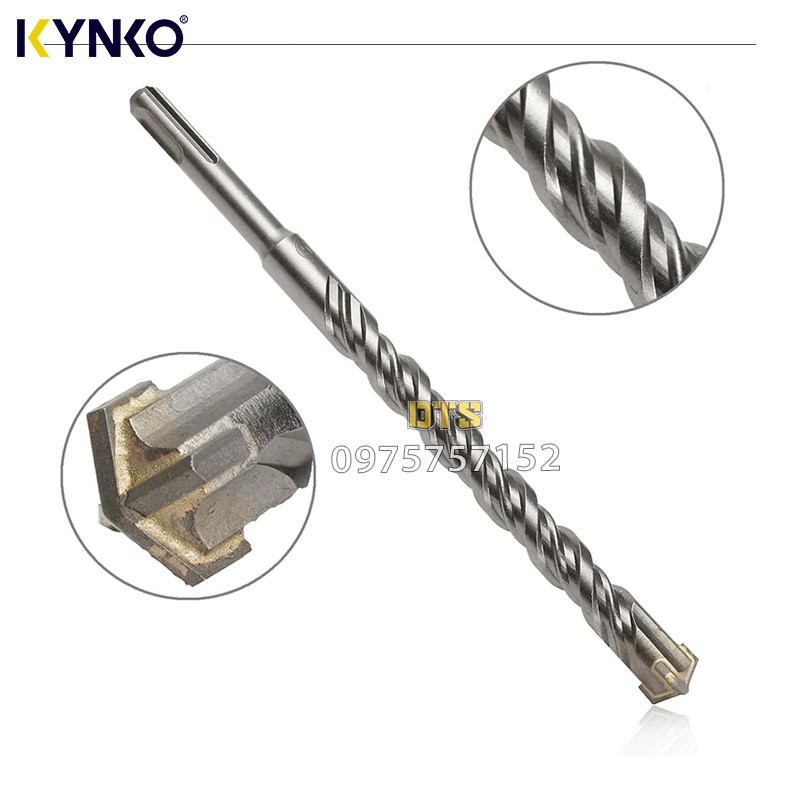 Mũi khoan bê tông công nghiệp đầu chữ thập chân gài SDS Plus KYNKO, thép HSS độ cứng cao, đầu khoan định tâm chống rung
