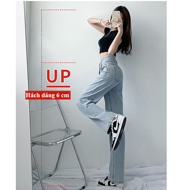 Quần Jean Nữ Cạp 3 Cúc Màu Xanh Bạc Lưng Cao Ống Suông Dài Phom Rộng Phong Cách Hàn Quốc Chất Vải Co Dãn Cao Cấp Loại 1 | BigBuy360 - bigbuy360.vn