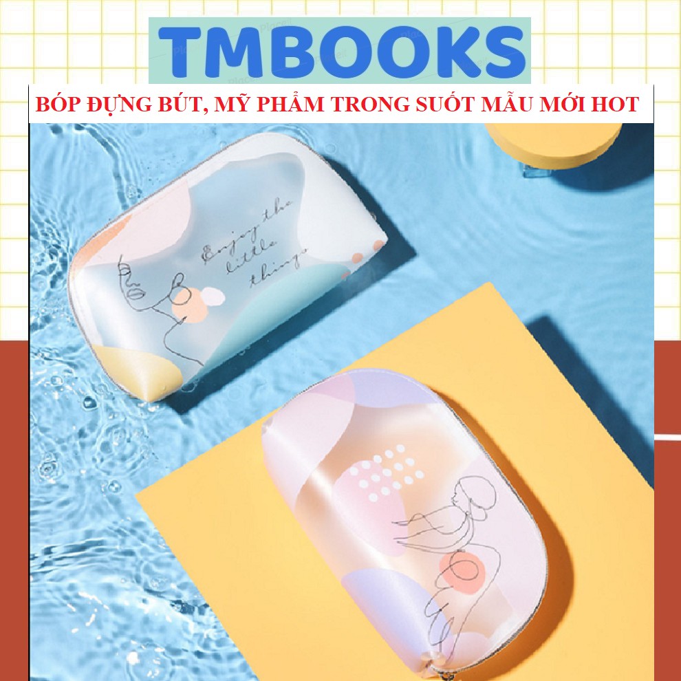 Bóp Đựng Bút, Mỹ Phẩm Trong Suốt In Họa Tiết Dễ Thương ,Chất Liệu TPU - Túi đựng bút trong suốt đa năng cỡ lớn -TMBOOKS