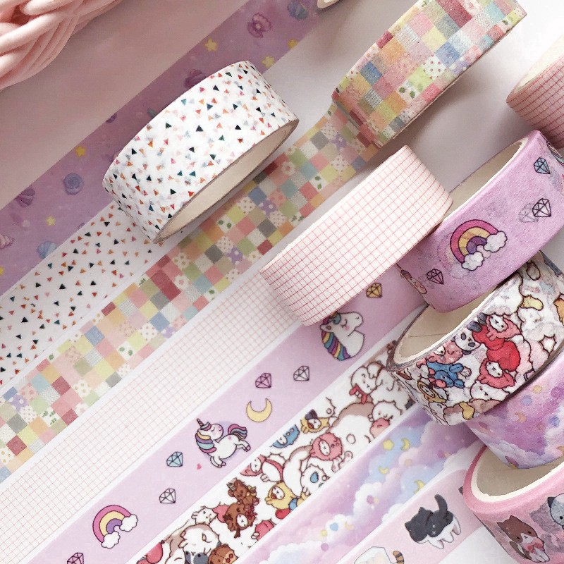 Băng dính washi tape lẻ - Chủ đề Unicorn & Pattern