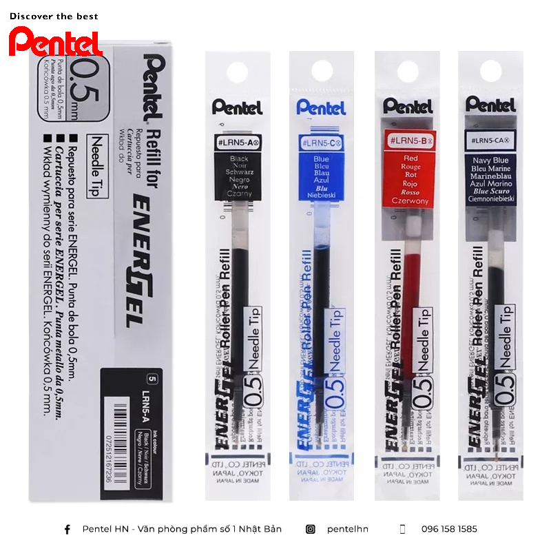 Ruột Bút Ký Nhật Bản Pentel LRN5 | Ngòi 0.5mm | Ngòi Bút Pentel Energel Chính Hãng | 3 Màu Mực