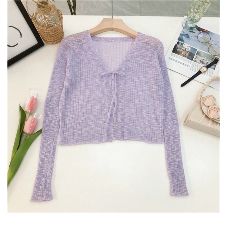 Áo khoác cadigan len giấy mỏng buộc nơ, nhẹ hàng Quảng Châu mix cùng váy hoặc áo hai dây đều xinh nhé các nàng