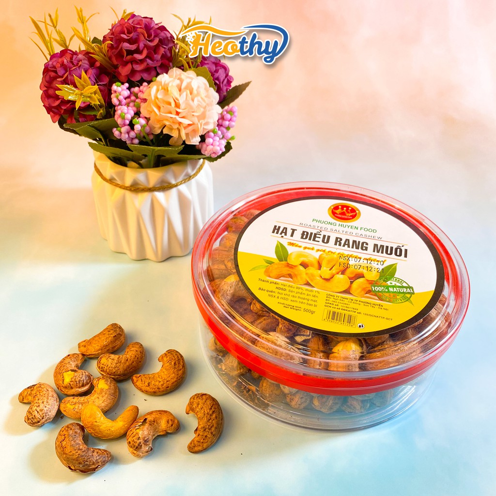 Hạt điều rang muối nguyên vỏ Bình Phước 400g - 500g Heothy Food, đồ ăn vặt Việt Nam chất lượng cao