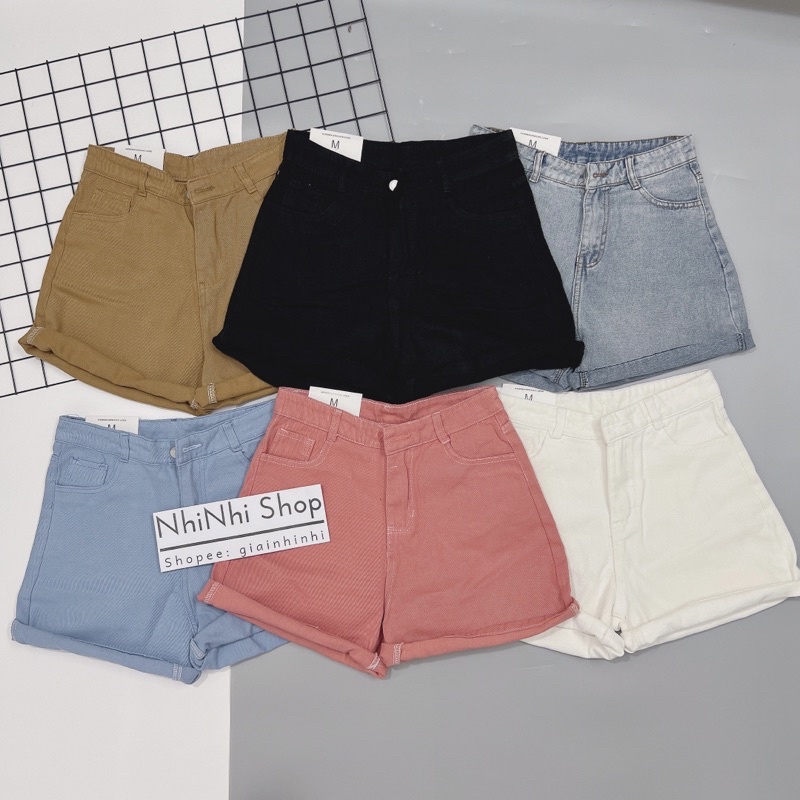Quần short bò trơn vấn gấu, Quần đùi jean nữ cạp cao QS6868 - NhiNhi Shop | BigBuy360 - bigbuy360.vn