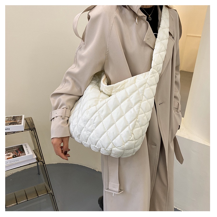 Túi xách đeo vai phao xốp cỡ lớn lót cotton kẻ chéo đi học đi choi thời trang công sở phong cách hàn quốc cho nữ|TM01