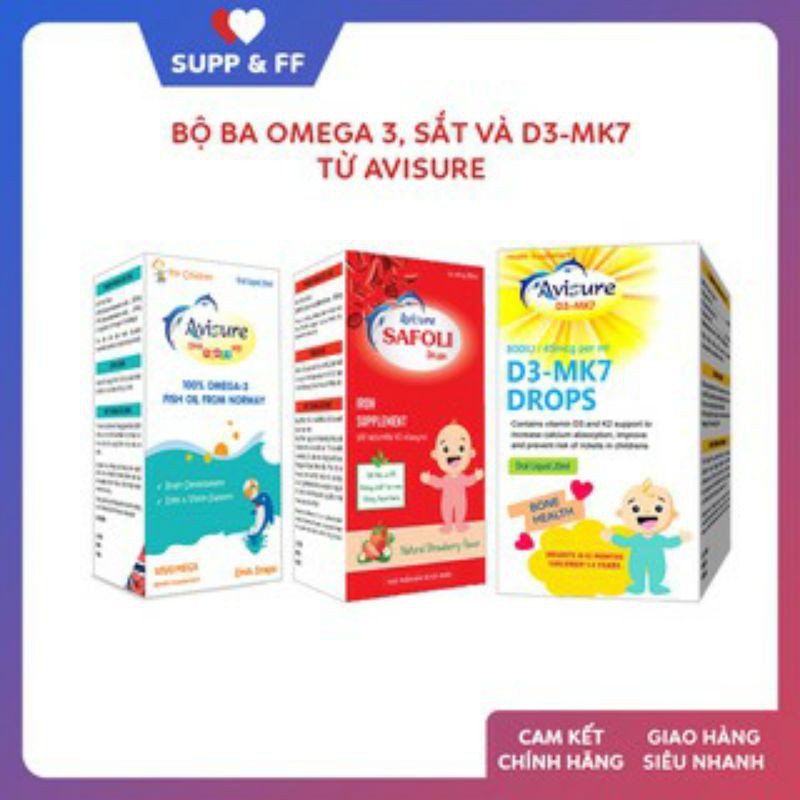 Bộ ba D3-MK7, Sắt, Omega 3 Avisure