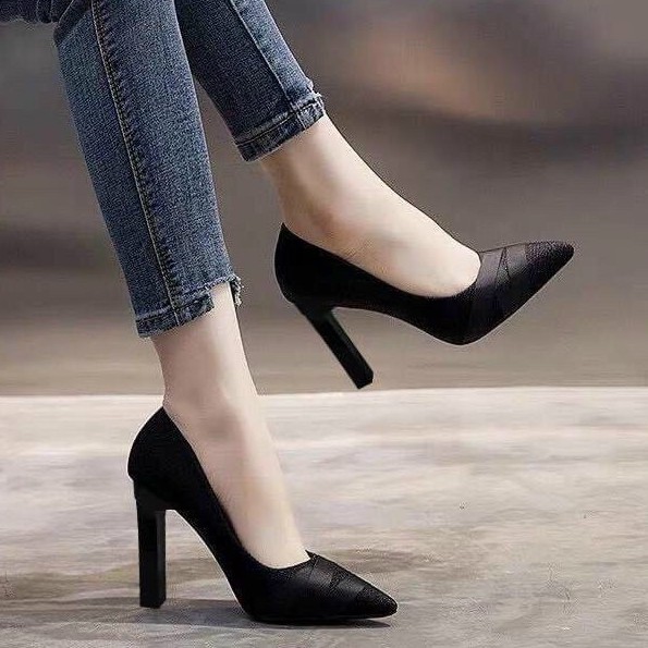 Giày cao gót nữ mũi nhọn chất da lụa nhăn cao cấp cực đẹp