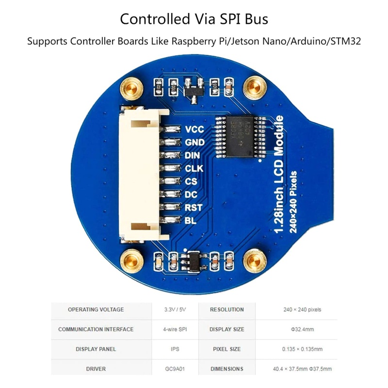 Mô Đun Màn Hình Tròn LCD 1.28 &quot;65K RGB 240X240 Pixels SPI GC9A01 Cho Raspberry Pi / Jetson Na