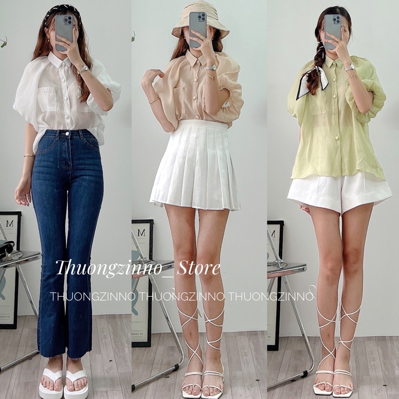 [Ảnh thật/Video]Áo sơ mi lụa Sofia cổ đức tay phồng sang sảnh Áo sơ mi nữ tính