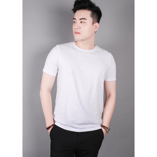 Áo Thun Nam Trắng Trơn Chất Mịn Dáng Đẹp