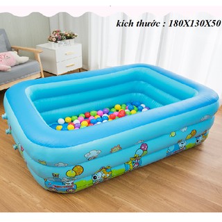 Bể Bơi- Hồ Bơi Bơm Hơi 3 Tầng Loại Dày Có Đáy Chống Trượt Hình Chữ Nhật Cao 1M8 Cho Trẻ và Em Bé