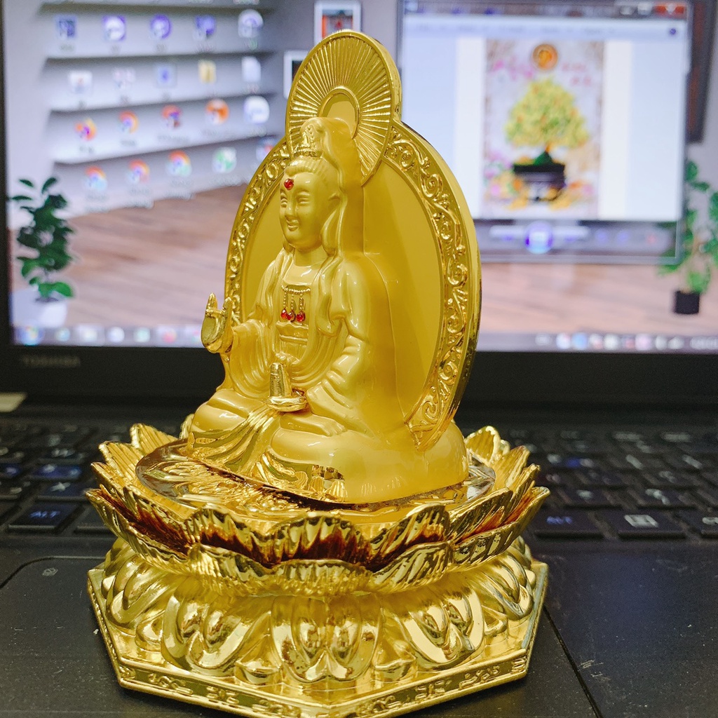 Tượng Phật Bà Quan Thế Âm Bồ Tát 2 Mặt, Đế Hoa Sen Cao Cấp Trang Trí Phòng Khách, Xe Hơi