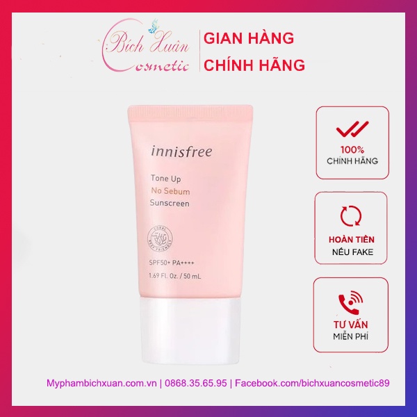 Kem chống nắng innisfree tone up no sebum hồng nâng tông, kiềm dầu