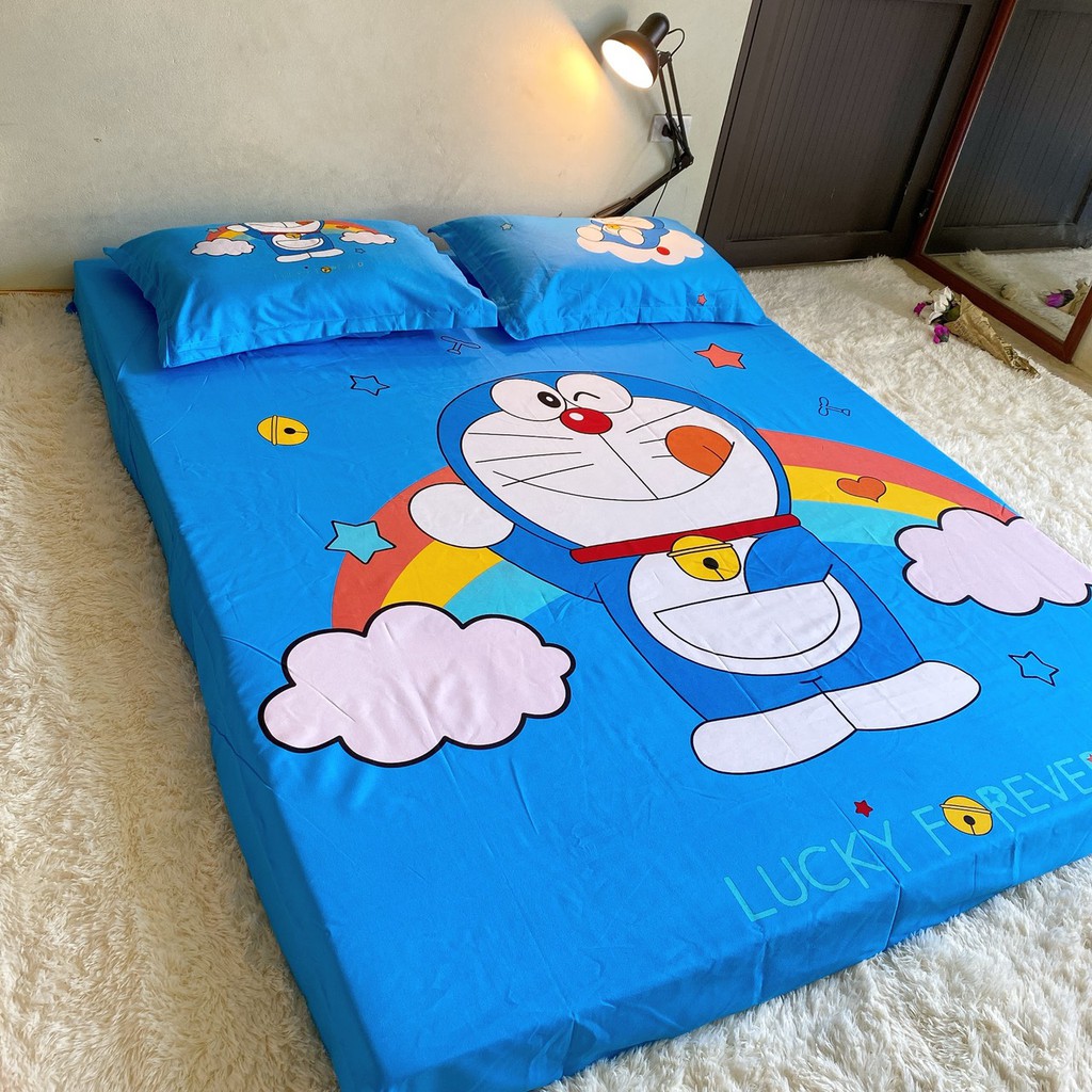 Bộ Ga Gối Cotton Tina LIDACO cho bé - Doraemon Cầu Vồng
