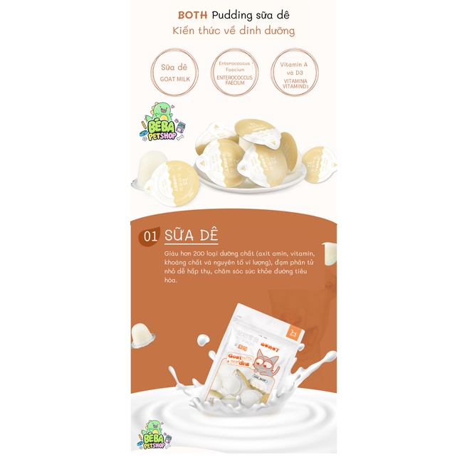 Pudding sữa dê cho mèo con và mèo trưởng thành Both bổ sung canxi, hỗ trợ hệ tiêu hóa cho mèo 15g/viên | Bé Ba Petshop