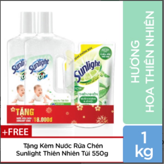 (XẢ HÀNG)Combo nước lau sàn Sunlight Cho Bé 1L - Tặng nước rửa chén 500ml