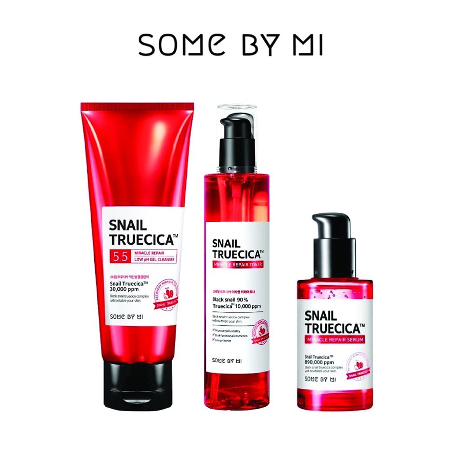 Bộ Sản Phẩm Phục Hồi Mờ Sẹo Some By Mi Snail Truecica Miracle Repair 285ml ( SRM+TONER+SERUM)