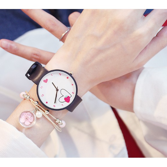 ĐỒNG HỒ NƯ DÂY CAO SU HAZO 358 TRÁI TIM VÀ DÂU TÂY HOT 2019 | BigBuy360 - bigbuy360.vn