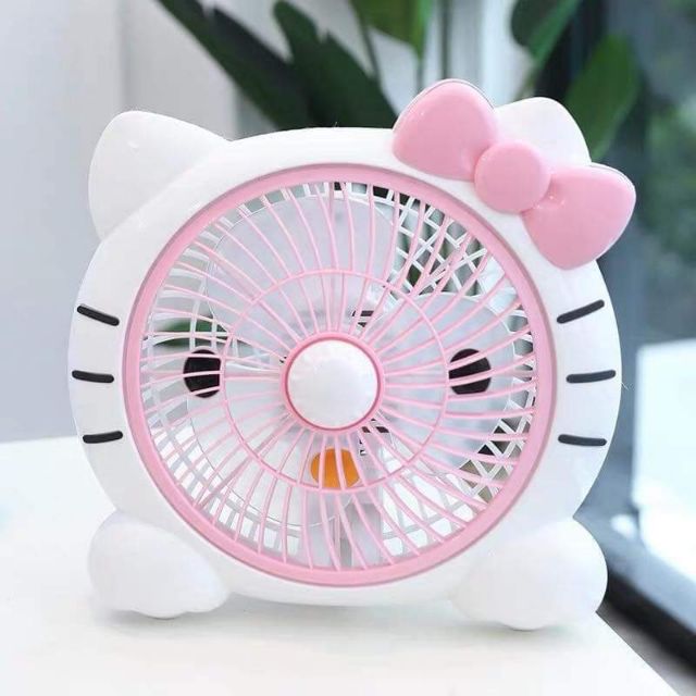 Quạt để bàn thiết kế mẫu Hello.kitty màu hồng phối trắng,chức năng cắm điện trực tiếp, không có chức năng sạc  điện