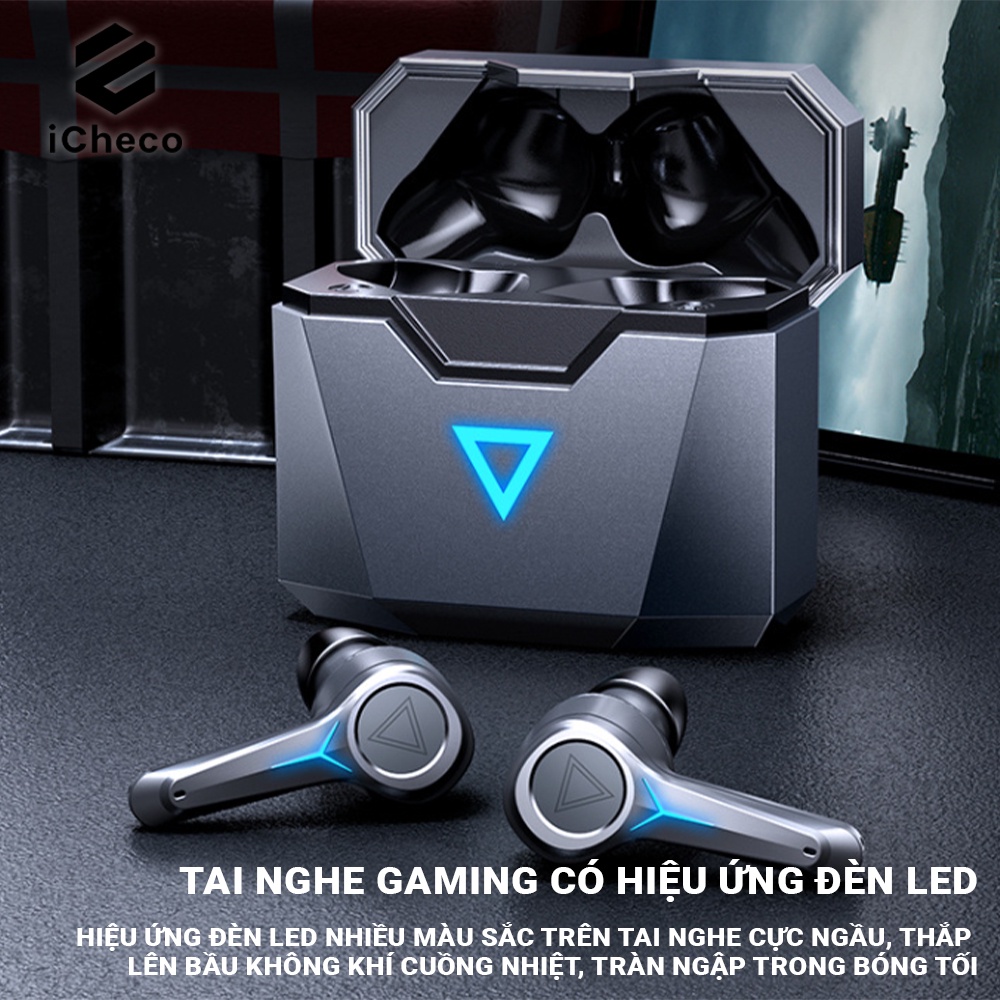 Tai nghe bluetooth gaming không dây ICHECO TW10G nhét tai giảm tiếng ồn đèn led